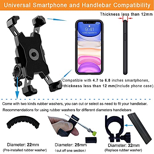 2026 Upgraded Bike Phone Mount, Easy Install and Quick Release Bicycle - Motorcycle Handlebar Phone Mount, Bike Phone Holder for iPhone and More 4.7-6.8 inch Cell Phone - size: Handlebar