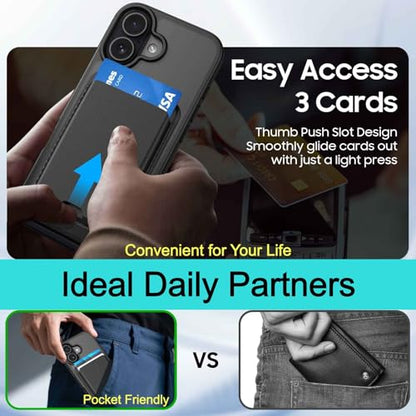 Magnetic for iPhone 16 Plus Wallet Case with Card Holder Black | Compatible with MagSafe, Shockproof Phone Cover with Detachable RFID Blocking Card Slot, Black - color: Black, size: iPhone 16 Plus