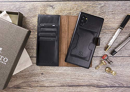 Venito Florence Leather Wallet Phone Case Compatible with Samsung Galaxy Note 10 Plus - Extra Secure with RFID Blocking - Detachable Phone Wallet (Rustic Black) - color: Rustic Black, size: Note10 Plus