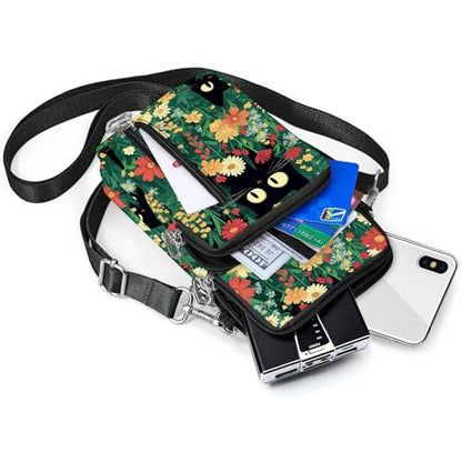 BIAOTIE Lightweight Small Crossbody bags Cell Phone Purses Travel Pouch Shoulder Bag for Women - color: Black-cat