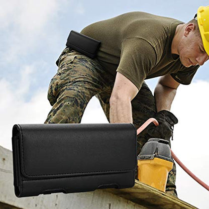 BECPLT Leather Holster Pouch with ID Card Holder, Belt Clip Case for iPhone 13 Mini, 12 Mini, 8, 7, 6s, 6, Galaxy S10e (Fit with Thin Case on) - color: Black-Leather, size: S (5.8" x 3" x 0.5")