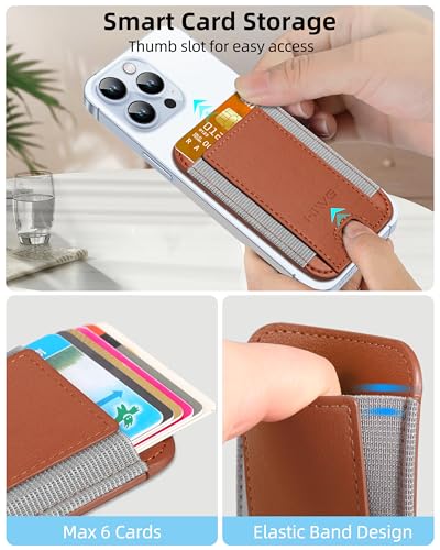 HiWe for MagSafe Wallet, 7 Cards Holder for Phone Case, RFID Blocking - color: Brown Wallet - Grey Band