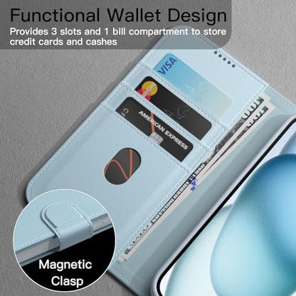 JETech Wallet Case for iPhone 15, Blue | Shockproof PU Leather, Card Holder, Magnetic Flip Cover, Stand Feature, Full Camera Protection - color: Blue