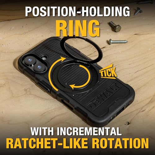 DEWALT 360° Rotatable Magnetic Ring for iPhone 16 Pro Max Case, Heavy Duty Drop Protection Fit for MagSafe w/Stand & Ring Holder, Shockproof Nanobubbles for iPhone 16 Pro Max Phone Case Ostand, Black - size: iPhone 16 Pro Max