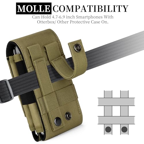 Dual Tactical Phone Pouch Molle Phone Holster Double Capacity Holder Universal Utility EDC Pouch for iPhone 17 Pro Max/17 Pro/16 Pro Max/16 Pro/15 Pro Max/15 - color: Khaki