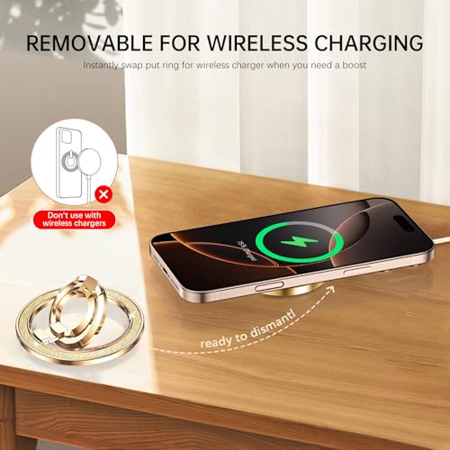 (Flexible Rotation) GUAGUA Magnetic Phone Ring for MagSafe Grip [Super Magnet] Stylish Ring Holder Stand, Mag Safe Accessories for iPhone 17 16 15 14 Pro Max Plus Air, Gold - color: Gold