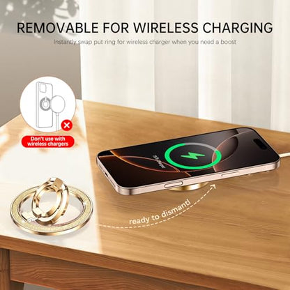 (Flexible Rotation) GUAGUA Magnetic Phone Ring for MagSafe Grip [Super Magnet] Stylish Ring Holder Stand, Mag Safe Accessories for iPhone 17 16 15 14 Pro Max Plus Air, Gold - color: Gold