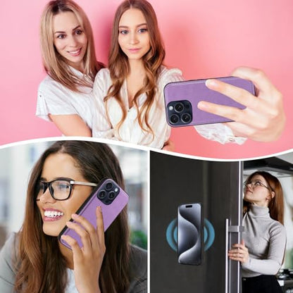 Asuwish Phone Case for iPhone 15 Pro 6.1 inch Zipper Wallet Magnetic Detachable Cell Cover with Tempered Glass Screen Protector Crossbody Strap Flower Card Holder Slot i Phone15 i15 15Pro Women Purple - color: Purple