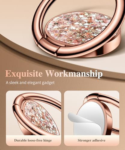 GVIEWIN Gritter Cell Phone Ring Holder, Metal Kickstand Grip 360° Rotation - color: PinkGold Glitter