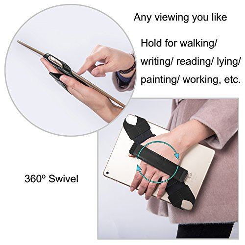 joylink Tablet Hand Strap 10 Inch, Fits Over Protective Case, 360° Swivel Grip, iPad 9th 10th Gen Samsung Galaxy Tab, Artists Reading, Black