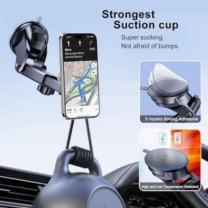 Car Mount for Pop Socket, Dashboard Windshield Car Phone Holder Compatible with Popsocket, Powerful Suction Cup Car Phone Mount Fits All Smartphones with Pop Grip - style: Extended Socket Mount