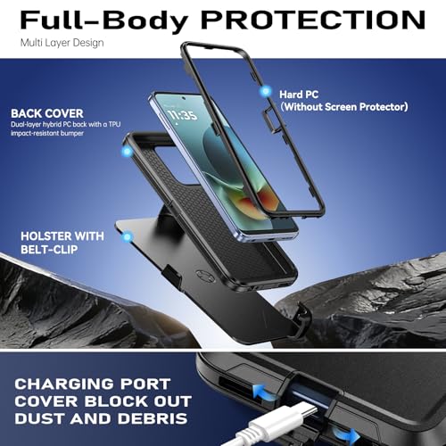 DUEDUE for Motorola G 5G 2026 Case, Moto G Play 2026 Case with Belt Clip Holster Shockproof 3-Layer Heavy Duty Kickstand Cover Protective Rugged Phone Case for Moto G 5G 2026/G Play 2026, Black - size: for Motorola G 5G 2026/Motorola G Play 2026