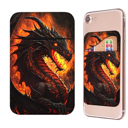 Phone Credit Card Holder Stick on, Phone Case Wallet, Cell Phone Pocket Self Adhesive Stretchy Lycra Stick on Wallet ID Credit Card Case Pouch Sleeve for All Smartphones, Flame Dragon - color: 323