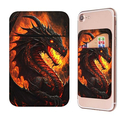 Phone Credit Card Holder Stick on, Phone Case Wallet, Cell Phone Pocket Self Adhesive Stretchy Lycra Stick on Wallet ID Credit Card Case Pouch Sleeve for All Smartphones, Flame Dragon - color: 323