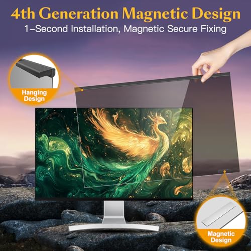 Magnetic 32 inch Privacy Screen for Computer Monitor 16:9 Widescreen Desktop PC, 32in Hanging Removable Anti Glare Blue Light Eye Protection Shield, Anti Spy Screen Protector Panel - size: 32'' Privacy Screen (16:9)