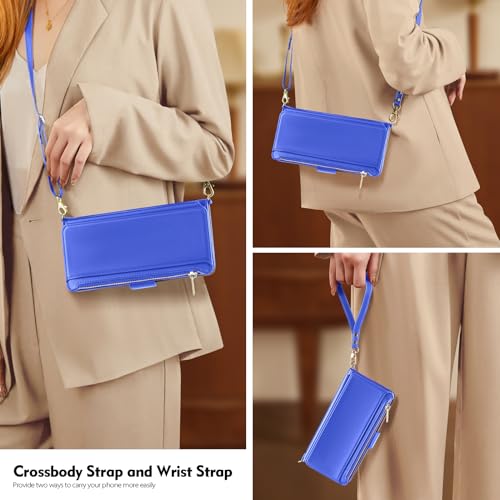 Antsturdy Crossbody Phone Wallet Case for iPhone 15 Pro,Purple Blue | RFID Blocking,PU Leather Flip Cover,Kickstand,with Credit Card Holder,Wrist Strap Lanyard & Handbag Purse,for Women & Men - color: (Crossbody) - Purple Blue