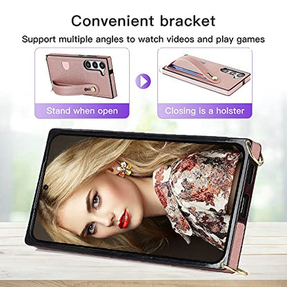 CCSmall for Samsung Galaxy S23 Crossbody Case w Card Holder KB Rose - color: Rose, size: Galaxy S23