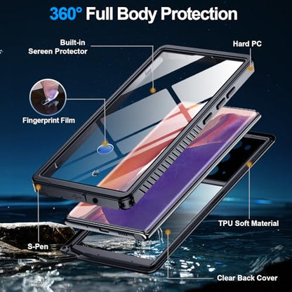 xiwxi for Samsung Galaxy Note 20 Case Waterproof,[IPX8 Underwater Case][Full Body Shockproof & Military Dropproof] Clear Sound Quality Built-in Screen Protector for Samsung Note 20 6.7 inch-Black - size: For Samsung Note 20-6.7"
