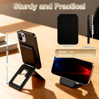 Magnetic Phone Stand, PU Leather Desk Stand with Multi Angle Adjustment - color: B-Black