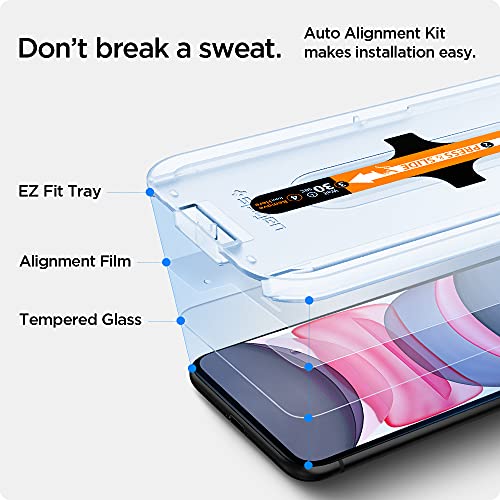 Spigen Tempered Glass Screen Protector [GlasTR EZ FIT] designed for iPhone 11 / iPhone XR [6.1 inch] [Case Friendly] - 2 Pack | 9H+ tempered glass, Scratch resistance, auto-align tray, Lab-tested 100% clarity, Original touch, Case-friendly, 2 Pack - size: