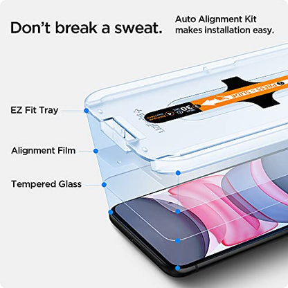 Spigen Tempered Glass Screen Protector [GlasTR EZ FIT] designed for iPhone 11 / iPhone XR [6.1 inch] [Case Friendly] - 2 Pack | 9H+ tempered glass, Scratch resistance, auto-align tray, Lab-tested 100% clarity, Original touch, Case-friendly, 2 Pack - size: