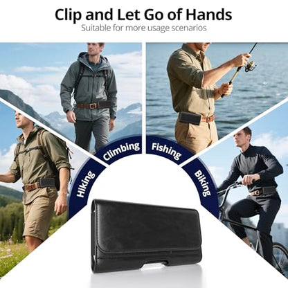 Magnetic Closure Holster for Samsung Galaxy S26 Plus, S25 Plus, S24 Plus, S23 Plus, S23 FE, S22 Plus, S22 FE Leather Belt Case with Card Holder, Premium Pouch (Fits Slim/Regular Case) (Black, Large) - color: Black, size: Large