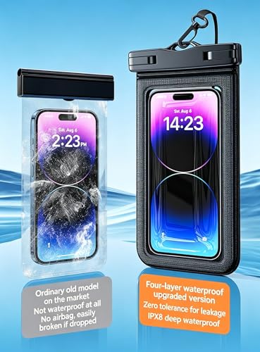 Waterproof Phone Pouch Case - [2 Pack][Easy Lock & Heavy Duty] IPX8 Water Proof Cell Phone for Beach, Swimming Equipment Bags for iPhone 17 16 15 14 13 12 Pro Max Plus, Galaxy S25, 4-7" Black, White