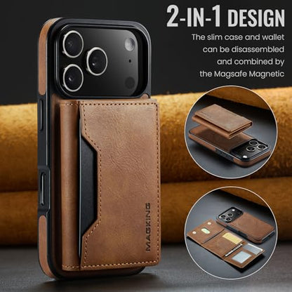 K2 2 in 1 Detachable Magnetic Phone Cases Compatible with iPhone 17 Pro Case with Card Holder RFID Blocking, Compatible with Magsafe Wallet, Leather 6.3'' (Brown, iPhone 17 Pro) - color: Brown, size: iPhone 17 Pro