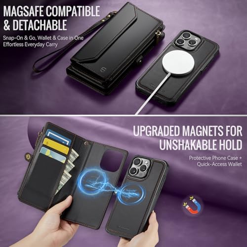 Strapurs for iPhone 15 Pro Max Magnetic Detachable Wallet Case, Black - color: (Detachable with Magsafe)-Black, size: iPhone 15 Pro Max - 6.7"
