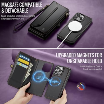 Strapurs for iPhone 15 Pro Max Magnetic Detachable Wallet Case, Black - color: (Detachable with Magsafe)-Black, size: iPhone 15 Pro Max - 6.7"