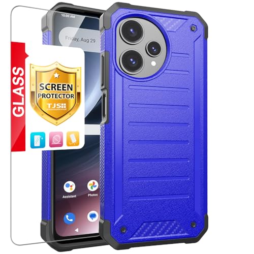 TJS for Cricket Icon Plus 2026 Phone Case, AT&T Verge 2 5G Case (Blue) | with Tempered Glass Screen Protector, Premium Tough Lined Design Hybrid Shockproof Heavy Duty Phone Case Cover - color: Blue