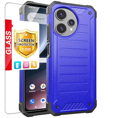 TJS for Cricket Icon Plus 2026 Phone Case, AT&T Verge 2 5G Case (Blue) | with Tempered Glass Screen Protector, Premium Tough Lined Design Hybrid Shockproof Heavy Duty Phone Case Cover - color: Blue