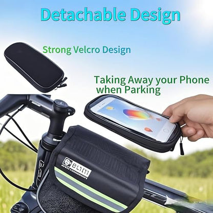 Bike/Bicycle Bag,Bike Phone Holder Mount Bag,Touchscreen Bike Phone Mount under 6.8”,Waterproof, Bicycle Accessories Frame Storage Bag(Red)