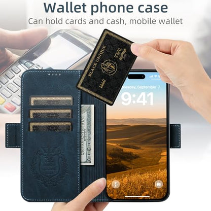 SINIANL iPhone 16 Pro Wallet Case - MagSafe Compatible, Leather Folio Cover with Card Slots and Kickstand - Blue - color: MagSafe - Blue, size: For iPhone 16 Pro