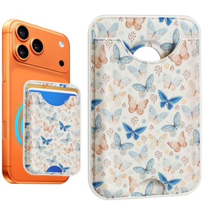 Compatible with Magsafe Wallet Magnetic Card Holder - Butterfly Phone Wallets for Women Teen Girls Cute for iPhone 17/16/15/14/13/12 Series Slim for Apple Mag RFID Magnet,Fit 3 Cards - color: Butterfly