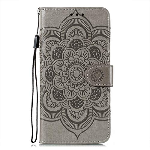 EYZUTAK Case for Samsung Galaxy A17 5G/A26 5G, Premium Leather Magnetic Closure Flip Wallet Phone Case with Card Holder Cash Slots Kickstand Embossed Mandala Flower Shockproof Lanyard Cover - Gray - color: Gray, size: Samsung Galaxy A17 5G/A26 5G