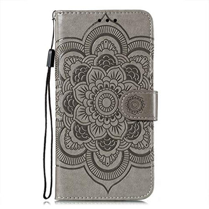EYZUTAK Case for Samsung Galaxy A17 5G/A26 5G, Premium Leather Magnetic Closure Flip Wallet Phone Case with Card Holder Cash Slots Kickstand Embossed Mandala Flower Shockproof Lanyard Cover - Gray - color: Gray, size: Samsung Galaxy A17 5G/A26 5G