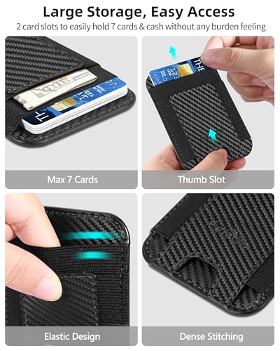 Phone Card Holder, Leather Phone Wallet Stick On, Fit 7 Cards | RFID Blocking, Adhesive Card Holder Back of Phone, Credit Card Holder for Phone Case iPhone, Samsung, Black Carbon Fiber - color: Black Carbon Fiber