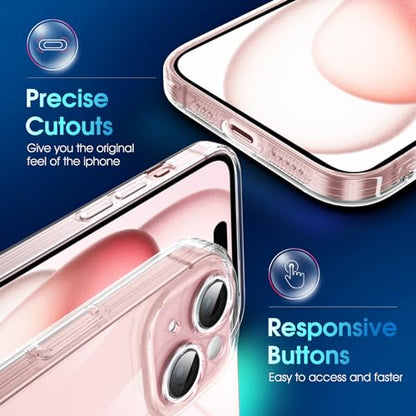 Supdeal Crystal Clear Case for iPhone 15, [Not Yellowing] [Camera Protection] [Military Grade Drop Tested] Transparent Shockproof Protective Soft Silicone Slim Cover, 6.1 inch, Transparent - color: Transparent, size: iPhone 15