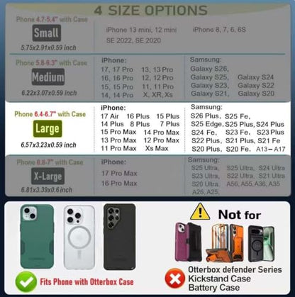 Holster for Large iPhone Plus, Pro Max Models 16 15 14 13 12 11 Xs Max - Cell Phone Belt Holder Case with Clip for Men, Nylon Pouch (Fits Otterbox Cover) Black - size: Large