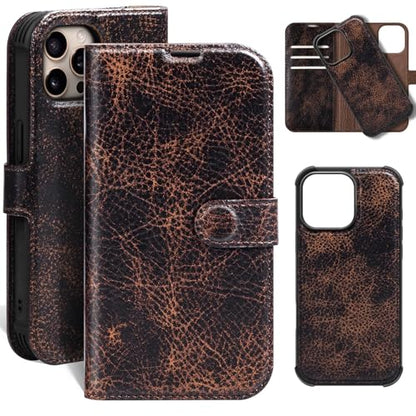 Leather Case Compatible with iPhone 14 Pro Wallet 6.1" | Genuine Leather 2-in-1 Magnetic Detachable Shockproof,Flip Folio Cover with Card Slot,RFID Blocking Brown Coffee - color: Brown Coffee, size: 6.1"-14 pro