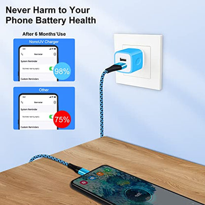 Charging Block Brick, USB Plug,NonoUV 4Pack Dual Port Fast USB Wall Charger - color: Blue, Purple, Rose, Green