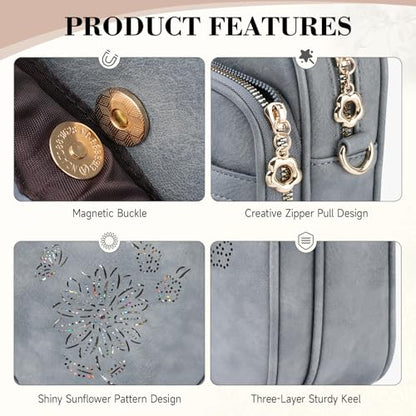 Small Crossbody Bags for Women, RFID Phone Purse with Card Slots, Triple Compartments Lightweight Shoulder Bag - color: 3-blue