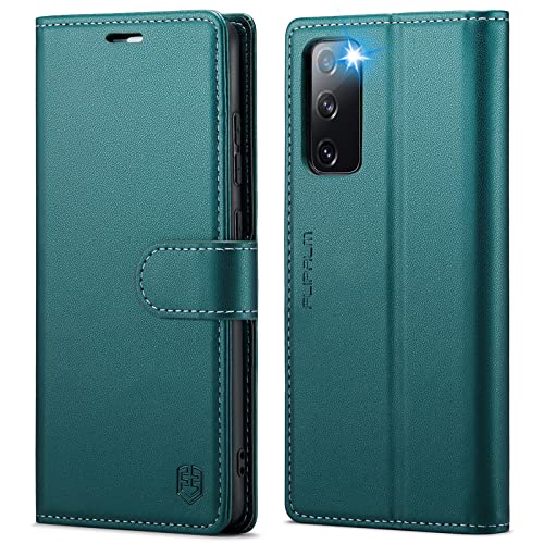 FLIPALM Wallet Case for Samsung Galaxy S20 FE 5G, Blue-Green | Card Holder, RFID Blocking, PU Leather Folio Flip, Kickstand, Protective Shockproof Cover - color: Blue-Green
