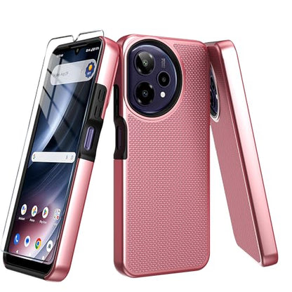 for Cricket Icon Plus 2026 (Plus Version Only) /AT&T Verge 2 Case with Tempered Glass Screen Protector,Dual Layer Heavy Duty Shockproof Protection (Rose Gold) - color: Rose Gold