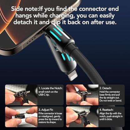MFish 240W 4-in-1 Fast Charging Cable, Black, 3.3FT - color: Black, size: 3.3FT