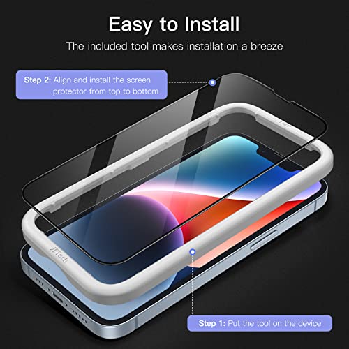 JETech Full-Coverage Screen Protector for iPhone 14/17e, 3-Pack | Black Edge Tempered Glass, Easy Installation Tool, HD Clear, Case-Friendly - size: iPhone 14/17e