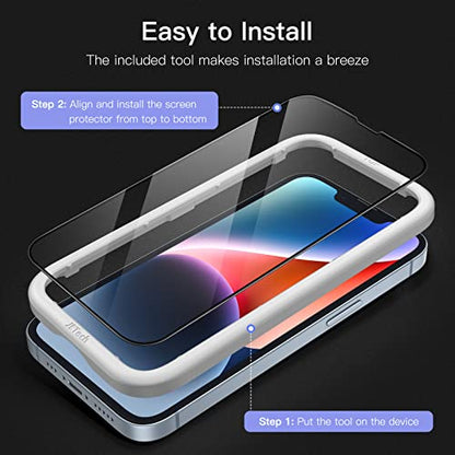 JETech Full-Coverage Screen Protector for iPhone 14/17e, 3-Pack | Black Edge Tempered Glass, Easy Installation Tool, HD Clear, Case-Friendly - size: iPhone 14/17e