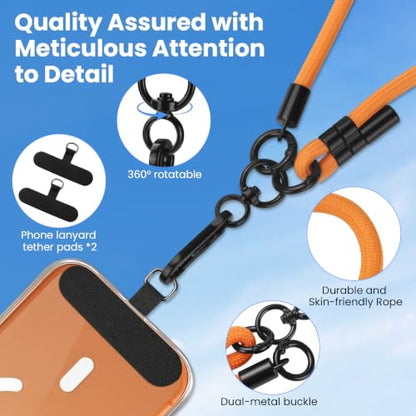Phone Lanyard, Phone Strap Crossbody with 2 Pack Tether Tab, Adjustable Anti Theft Phone Strap for All Phones (OR6L) - color: Or6l