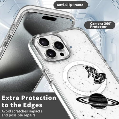 Magnetic Case for iPhone 13 Pro Design On Clear Base, Compatible with MagSafe, Slim Protective Soft TPU Bumper Phone Cover Women Girls Case Astronaut Galaxy Earth Cycling - color: Astronaut Galaxy Earth Cycling, size: iPhone 13 Pro